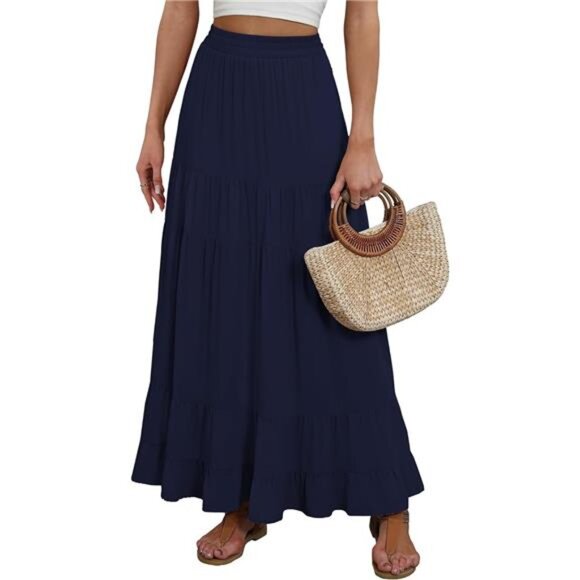 Womens Maxi Skirt Elastic High Waist Blue - Picture 1 of 6